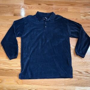 GIVENCHY Active Wear Corduroy Like Shirt Long Sleeve Polo Collared Navy Mens L